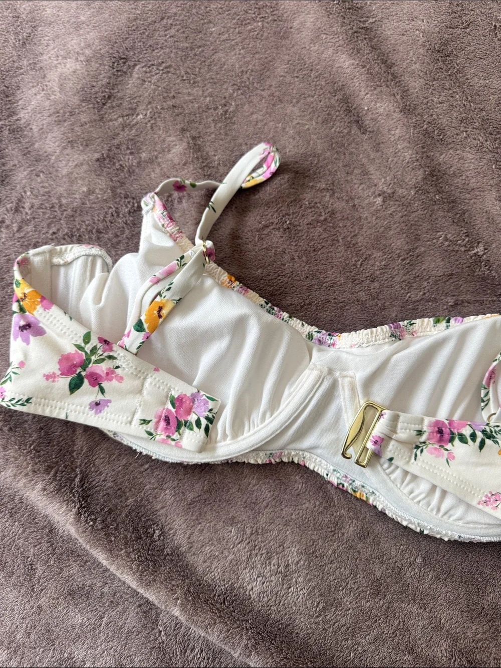 Floral Cream Underwire Bikini Top - Women's Swim